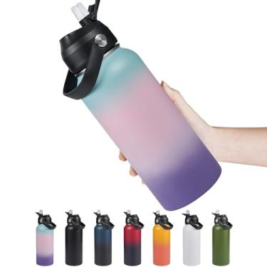 Imagem de Fijinhom Garrafa de água isolada de aço inoxidável de 947 ml, aspirador de parede dupla de boca larga, canudo de silicone, à prova de suor e vazamento, frasco de água isolado sem BPA para viagens