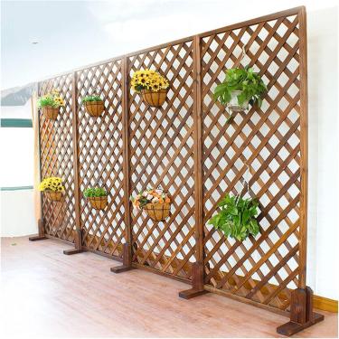 Imagem de Borda de cerca de piquete de madeira, painel de cerca de treliça extensível, tela portátil de estrutura de suporte de planta, para plantas internas e externas, preto, 60X120CM