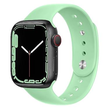Imagem de Pulseira esportiva de silicone compatível com Apple Watch 38 mm, 41 mm, 40 mm, 42, 44 mm, 45 e 49 mm, pulseira de silicone macio ajustável para iWatch Series 8 Ultra 7 SE 6 5 4 3, verde pistache 42/44/45/49 mm
