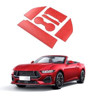 Imagem de KUNGKIC Para Ford Mustang 2024 2025 PU Suporte de copo antiderrapante para carro, luva de inserção, tapete de bolso de porta, antipoeira, acessórios de decoração essenciais de interiores (vermelho)