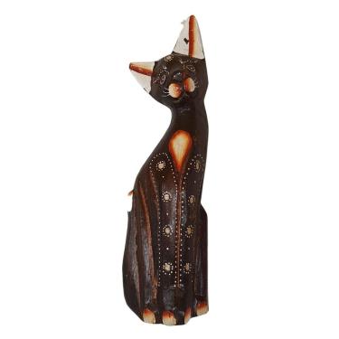 Imagem de Gato Madeira Balsa Marrom Com Bolinhas 25Cm