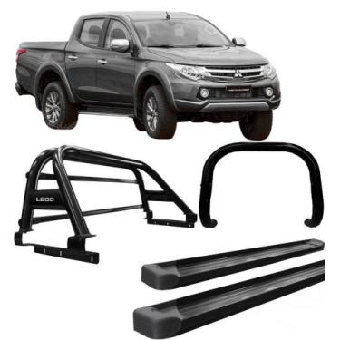 Imagem de Kit Quebra Mato Estribo Santo Antônio Duplo 2020 L200 Preto - HOZZ