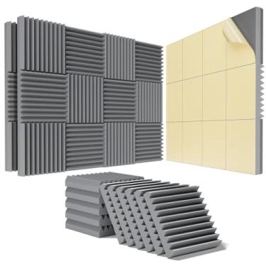 Imagem de Pacote com 24 painéis acústicos autoadesivos - Painéis de parede de 5 x 30 x 30 cm - Recuperação rápida e painéis de som de alta densidade - Espuma acústica à prova de som para estúdio doméstico -