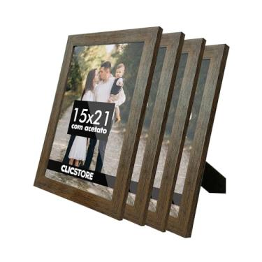 Imagem de Kit 4 Porta Retrato 15x21 A5 Acetato Fotos Moldura Aparador Decoração Quadro (Tabaco)