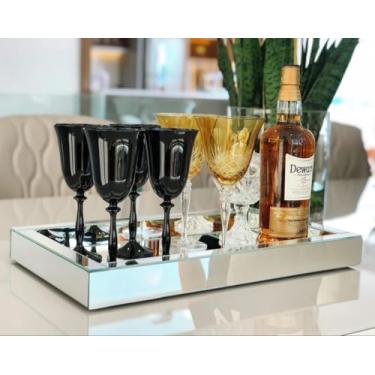 Imagem de Bandeja Vidro Grande Espelho Prata Luxo Decoração 60x35