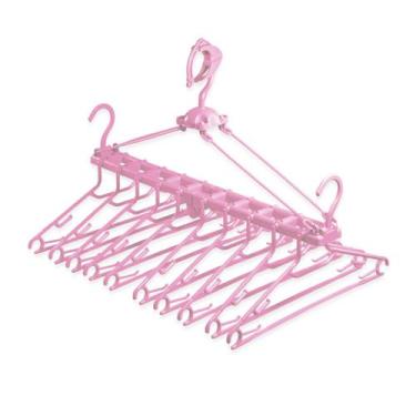 Imagem de Varal Cabides Camisa Cabideiro Retratil Camiseta Roupa - Rosa - Lig Br