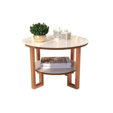 Imagem de Mesa De Centro Redonda 2 Tampos Pés Cobre Off-white/freijó - Lojas RDS