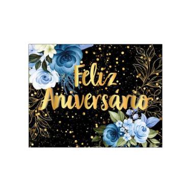 Imagem de Painel de Festa Horizontal 1,55 X 1,20 - Feliz Aniversário Floral Azul