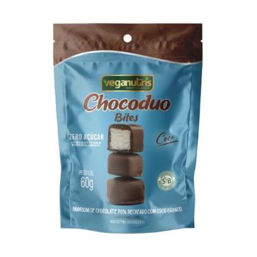Imagem de BOMBOM VEGANO DE CHOCOLATE 70% CACAU RECHEADO COM COCO BRANCO CHOCODUO VEGANUTRIS 60G