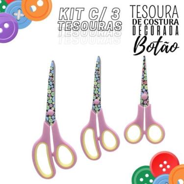 Imagem de Tesoura Para Costura Decorada Botão Kit C/ 03 - Nybc