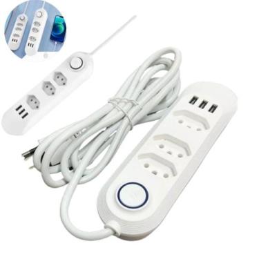 Imagem de Extensão Inteligente Proteção 3 Saídas 3 Usb Cabo 2mts - AL
