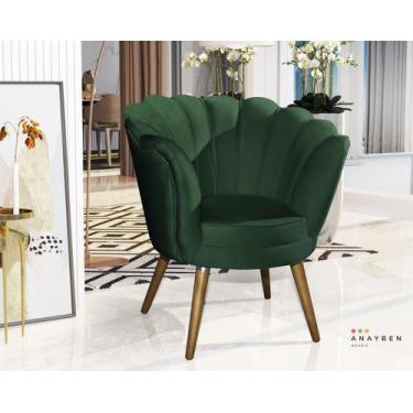 Imagem de Poltrona Pétala floral decorativa com pés de madeira Verde - Anyben