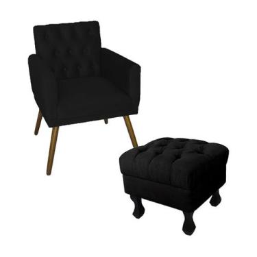 Imagem de Kit Poltrona Emilia E Puff Retrô Para Sala Quarto Suede Preto - LM DEC