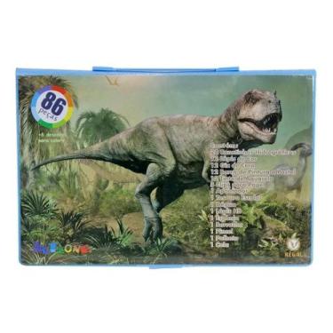 Imagem de Kit Maleta Escolar Dinossauro Com 86 pçs Canetinhas Coloridas - Toy Ki