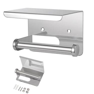 Imagem de Suporte Papel Higienico Inox Banheiro Lavabo Prateleira Celular Porta 