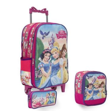 Imagem de Kit Mochila Infantil De Rodinhas Estampa Princesas Reforçada - Toys 2U