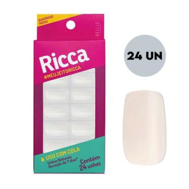 Imagem de 24 Unhas Postiças Natural Quadrado Médio ABS 7 Dias Ricca