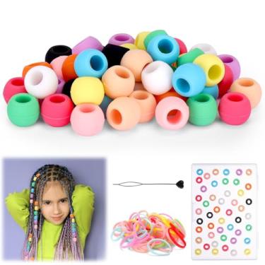 Imagem de Vodolo Contas de cabelo de silicone para crianças e meninas, 50 peças de contas de cabelo de silicone coloridas macias, pequenas