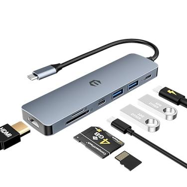 Imagem de Hub USB C, estação de ancoragem TOTU USB C, estação de ancoragem com adaptador multiportas HDMI, hub USB C, 100W PD, 2 USB 3.0, USB C 3.0, dock SD/TF para dispositivos tipo C