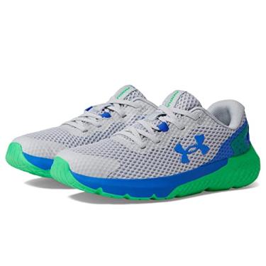 Imagem de Under Armour Tênis de corrida unissex infantil Rogue 3 com fecho alternativo, Cinza moderno/verde extremo/azul Versa, 3 Little Kid