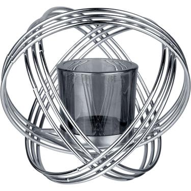 Imagem de CASTIÇAL PORTA VELA SUPORTE TRAMA HOME&CO CÚPULA VIDRO METAL 13x15x15cm FUMÊ