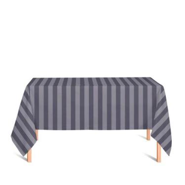 Imagem de Toalha de Mesa Retangular em Tecido Jacquard Cinza Chumbo Listrado Tra