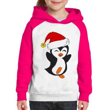 Imagem de Moletom Infantil Pinguim Noel - Foca na Moda, Branco, Rosa, 12