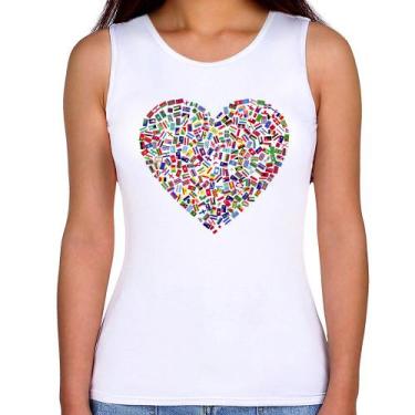 Imagem de Regata Feminina Coração Bandeiras - Foca na Moda, Branco, G
