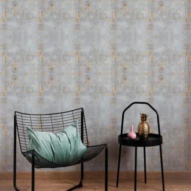 Imagem de Papel de Parede Adesivo Vinil Cimento Queimado Cinza com Detalhes Dour