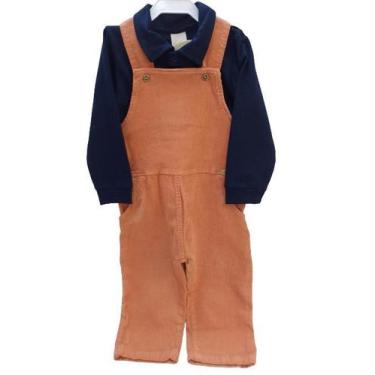 Imagem de Kit Jardineira Canelada + Camisa Luxo Menino Katita Rf 27118, Ocre, 3 