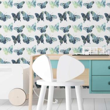 Imagem de Papel de Parede Adesivo Borboleta Azul N03130 Rolo 0,58X2,5M - Adesivo
