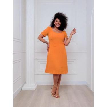 Imagem de Vestido Crepe Duna Com Bordado Plussize - Yara Plus, Laranja, 46