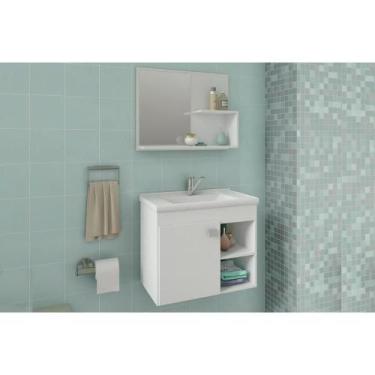 Imagem de Gabinete de Banheiro Balcão Suspenso Lótus/Bia c/ Cuba 55cm e Armário 