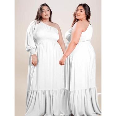Imagem de Vestido Longo Branco Plus Size Ano Novo Festa Mula Manca Manga Comprid