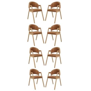 Imagem de Kit 8 Cadeiras Suellen Luxo Reforçada Mesa De Jantar Courino Marrom Claro