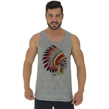 Imagem de Regata Clássica Masculina MXD Conceito Caveira Índio Cacique, Cinza, P