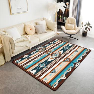 Imagem de Erosebridal Tapetes geométricos Boho Tribe, sem queda, 12 x 18 cm, tapete decorativo lavável em estilo nórdico exótico, tapete com estampa de vaca ocidental, tapete interno de couro bovino para