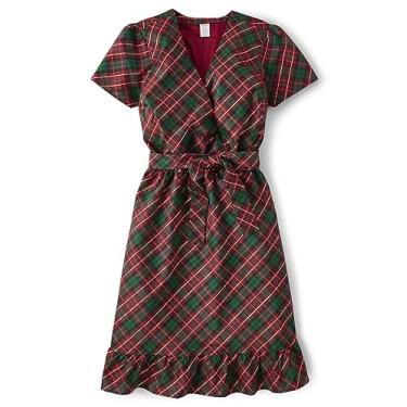 Imagem de Gymboree Vestido feminino de manga curta xadrez outono elegante sazonal, Natal vermelho, P