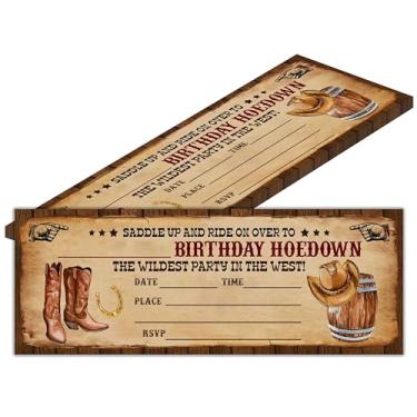 Imagem de heiyihe Cartões de aniversário retrô - The Wildest Party Ticket Invite - Retro West Boots Convite de aniversário com envelopes para amantes do oeste - Lembranças e suprimentos de festa de celebração