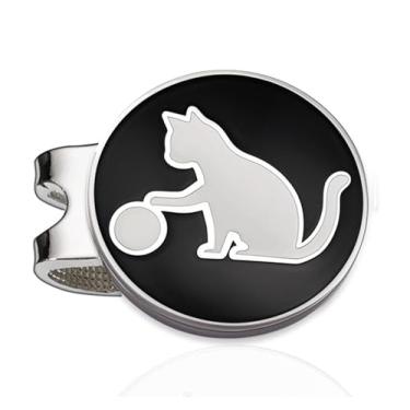 Imagem de Adhere Clipes de chapéu de golfe com marcador magnético personalizado de bola com logotipo duplo lateral, acessórios de golfe para golfistas, amantes de gatos, presente de golfe premium (preto)