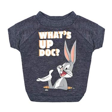 Imagem de Camiseta Warner Brothers-Looney Tunes What's Up Doc? Bugs Bunny Dog, tamanho PP | Camiseta macia azul mesclada para todos os cães | Camisa de cachorro lavável na máquina, leve e semi-elástica