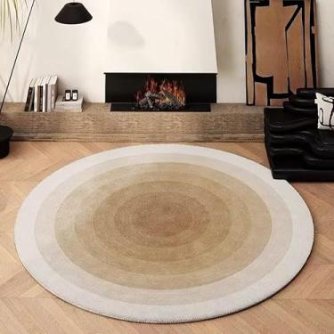 Imagem de Poowe Tapetes de área de rampa gradiente, tapete redondo para quarto, sala de estar, anéis circulares fofos, tapete lavável para quarto de crianças, tapete antiderrapante para entrada, redondo, 80 cm,