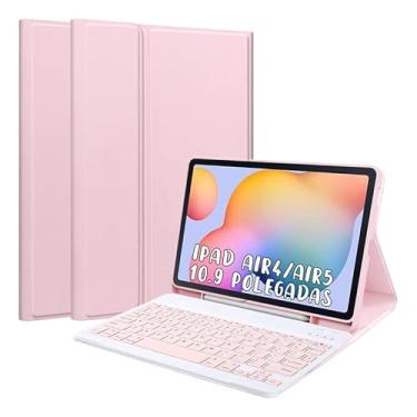 Imagem de Capa Para Tablet Com Teclado Bluetooth Para iPad Air4/Air5 10.9 Polegadas (Rosa, Teclado comum)