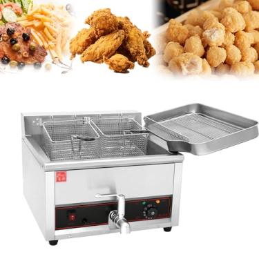 Imagem de Fritadeira comercial com cesto,5000 W 17 L,fritadeira elétrica de óleo de bancada de aço inoxidável de grande capacidade removível com controle de temperatura,frango frito,camarão,fritas