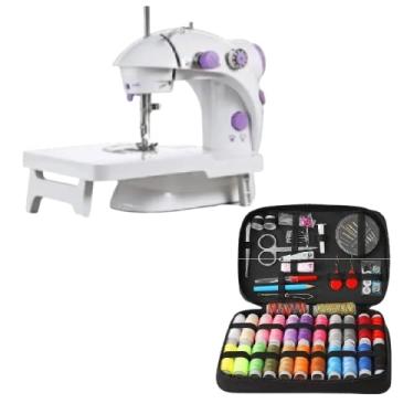 Imagem de Kit 1 Mini máquina de costura portátil, 1 Mesa Extensora e 1 Kit de costura