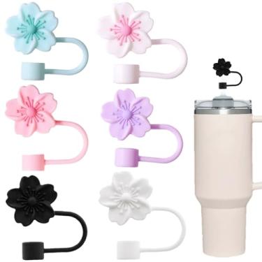 Imagem de Mocbovni 6 pacotes de topos de palha 3D de flores mistas, capas de palha de silicone macio, adequado para canudo de 10 mm, compatível com Stanley Cup 30 e 1,134 g, acessórios protetores de palha à