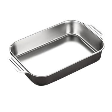 Imagem de ＫＬＫＣＭＳ Assadeira de aço inoxidável para grelha de peixe, retangular com alças, bordas laminadas lisas e resistentes à ferrugem, placa de frutos do mar, a