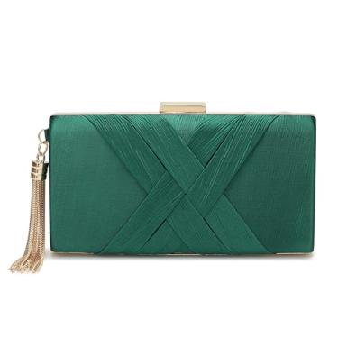 Imagem de CARIEDO Bolsa feminina para noite, bolsa clutch para casamento, formatura, noite, festa, Cs002-verde-cetim, Large, Clássico elegante
