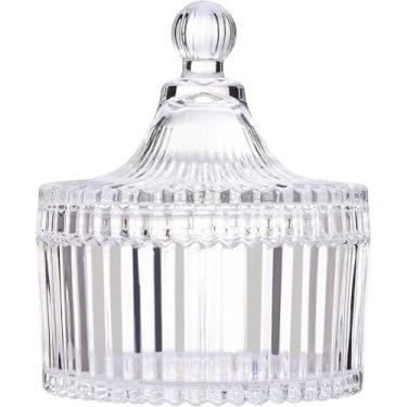 Imagem de YILUSHENGHUA Frasco de vidro colorido com tampa, potes de biscoitos doces, caixa de joias, recipientes de biscoitos para armazenamento de alimentos, frasco decorativo (transparente)