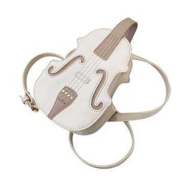 Imagem de Colaxi Crossbody feminino em formato de violino Bolsa moderno com alça ajustável mini ombro Bolsa, Branco